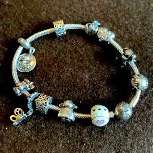 8 in Pandora toggle bracelet, 925 sterling charms, pet dog love kangaroo dragon